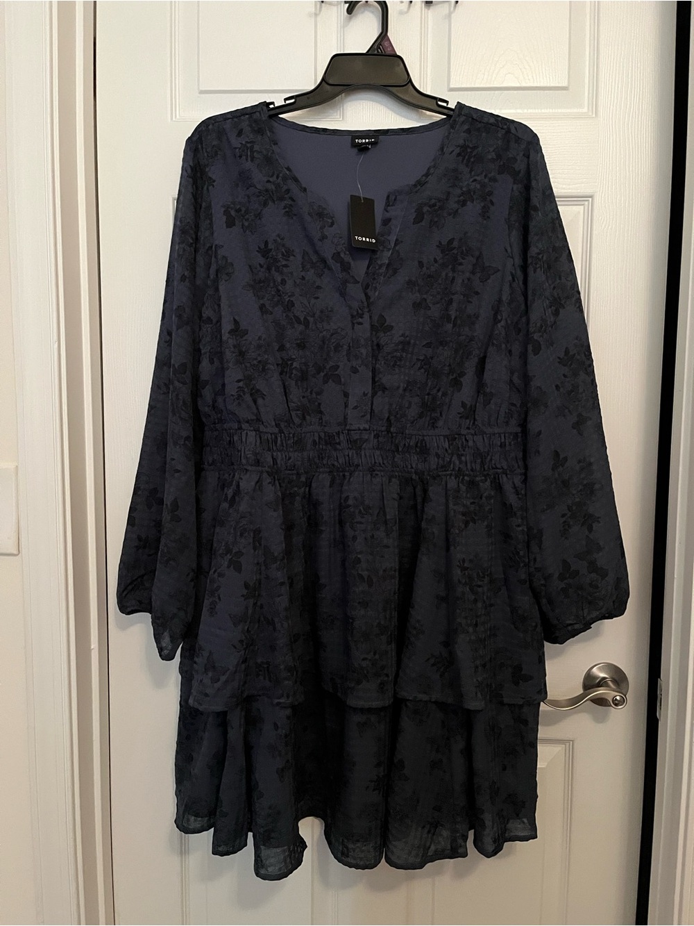 torrid Navy Floral Long-Sleeve Tiered Dress